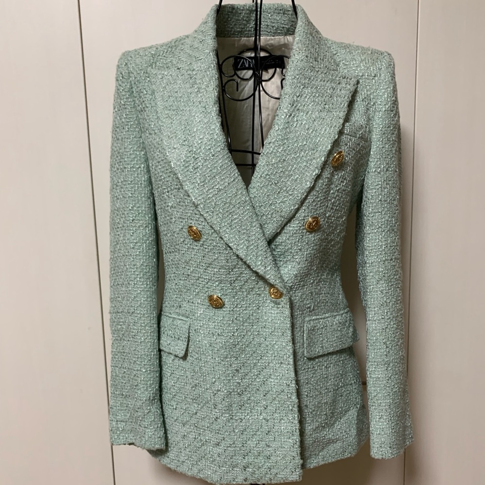 NWOT Zara Mint Tweed Blazer size S